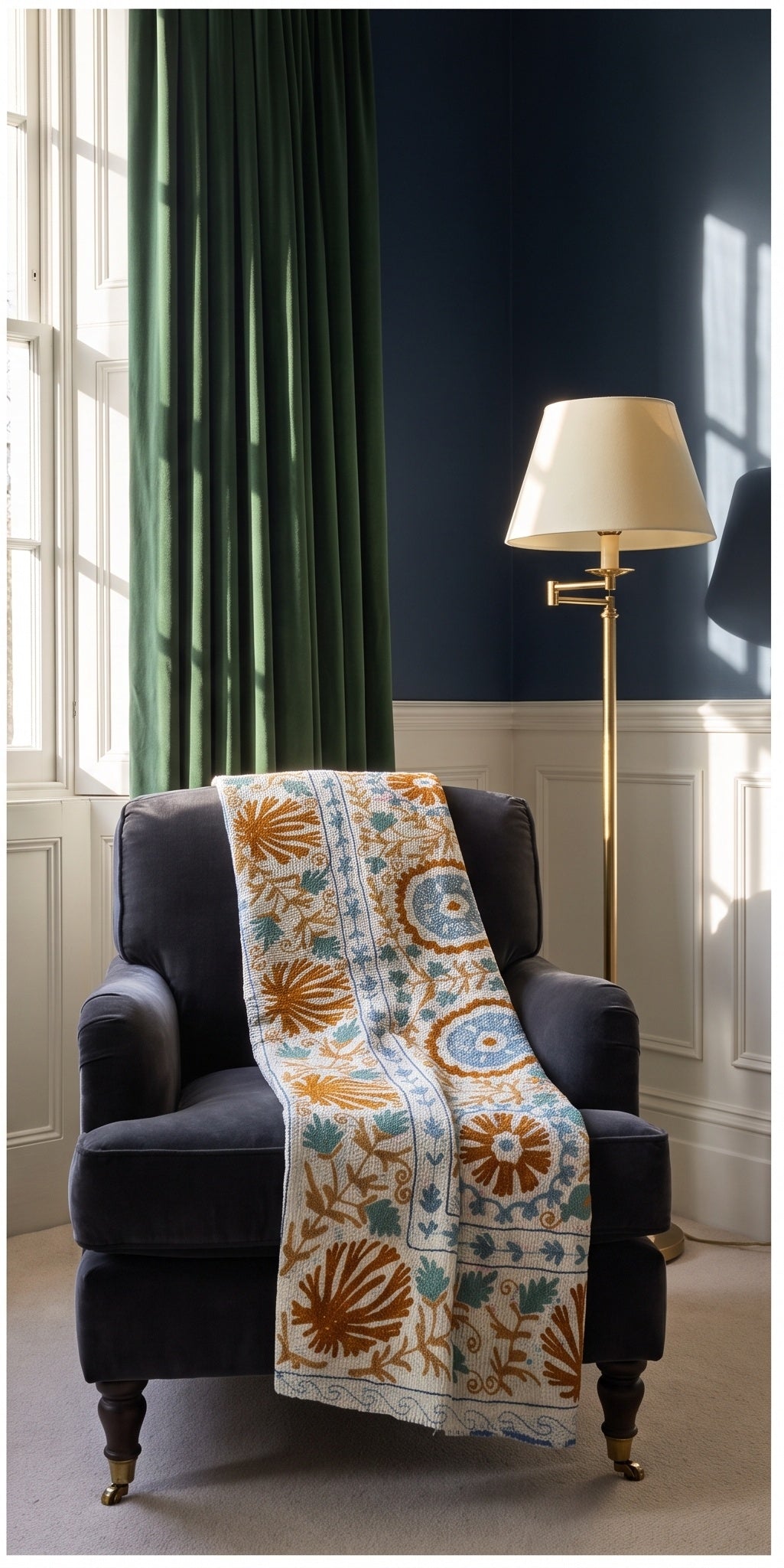 Garden Reverie Reversible Luxury Vintage Suzani Kantha Throw