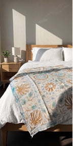 Garden Reverie Reversible Luxury Vintage Suzani Kantha Throw