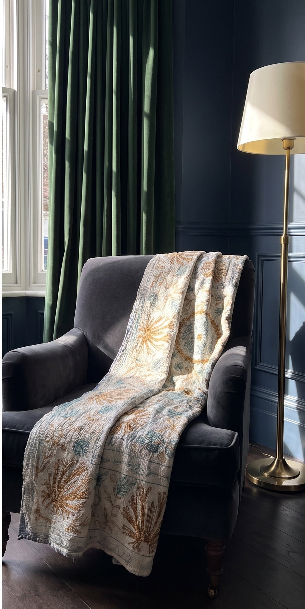 Garden Reverie Reversible Luxury Vintage Suzani Kantha Throw