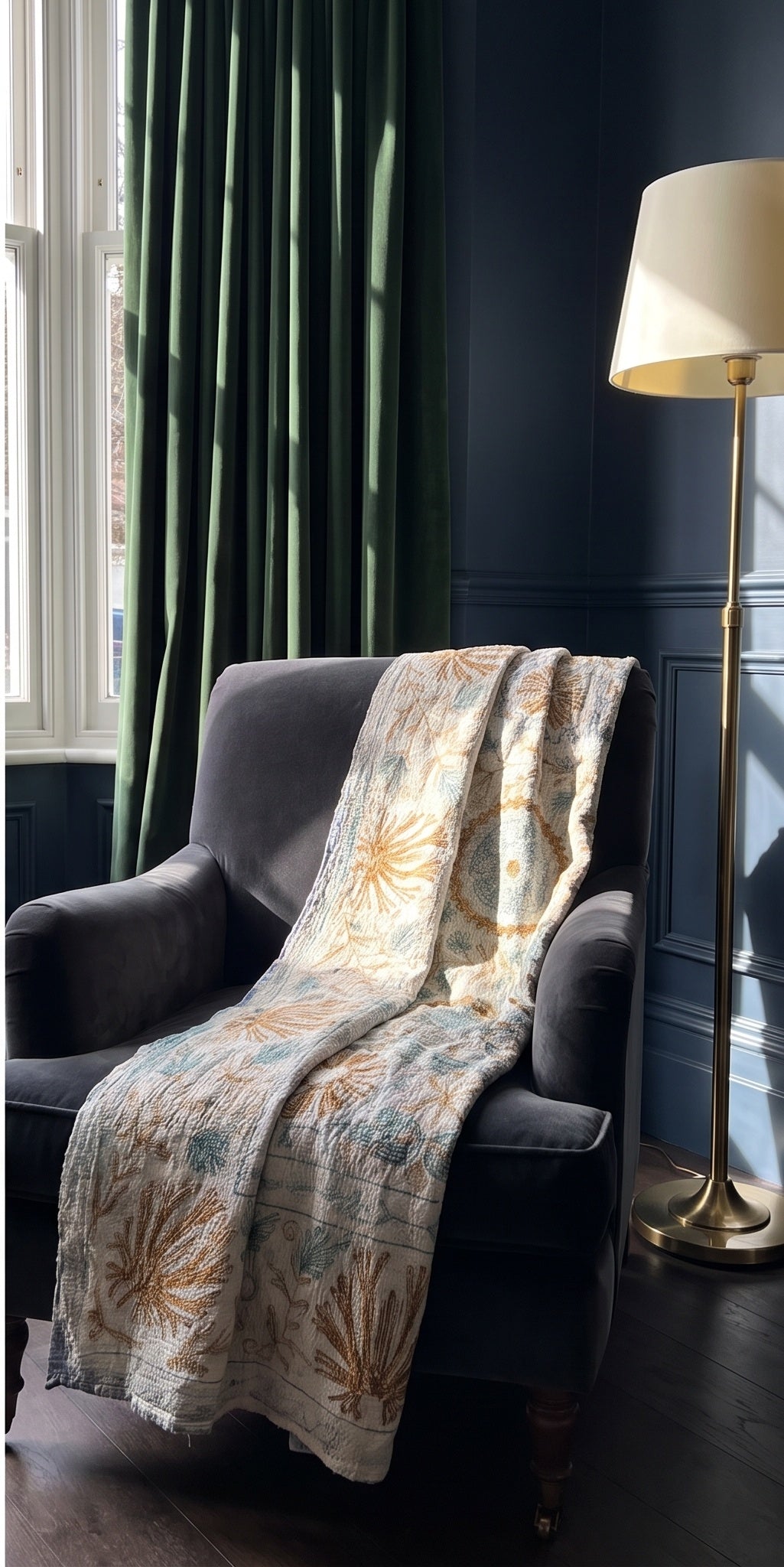 Garden Reverie Reversible Luxury Vintage Suzani Kantha Throw