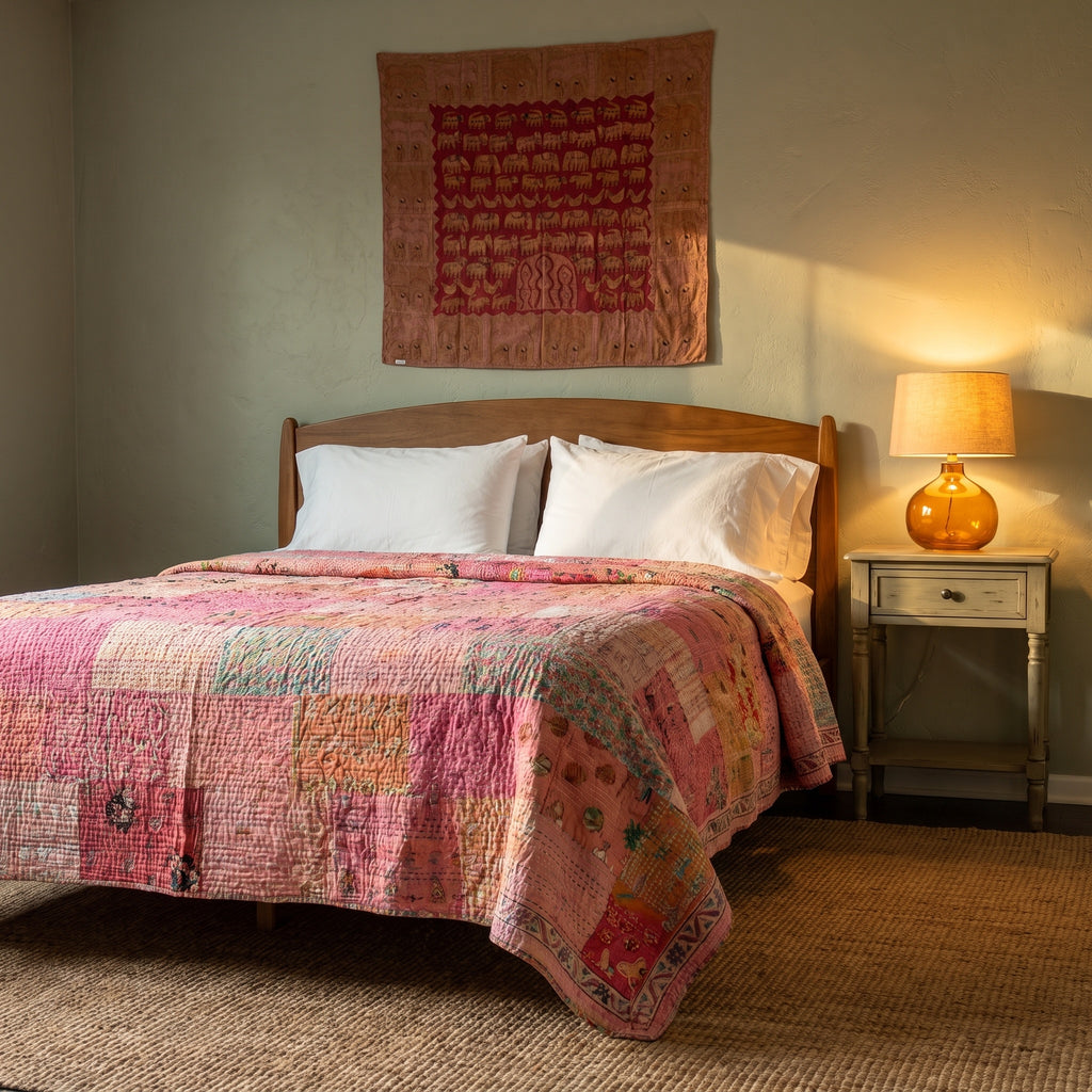 Golden Maple Handmade Patola Kantha KING  Bedspread