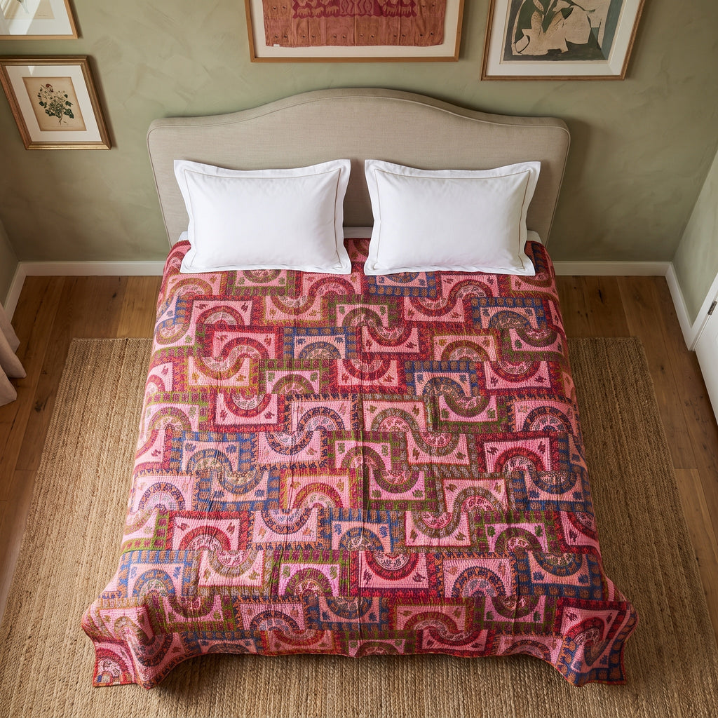 Lush Fern Handmade Vintage Cotton Kantha King Bedspread