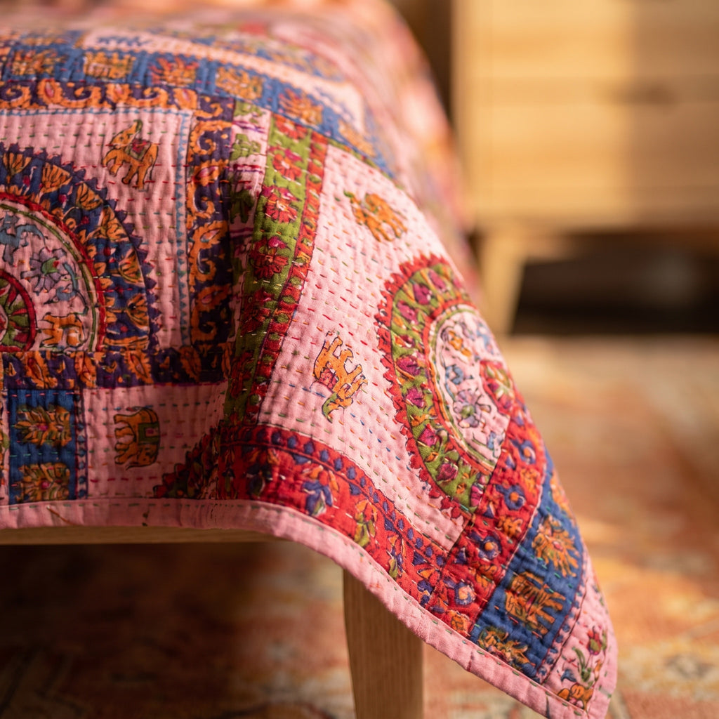 Lush Fern Handmade Vintage Cotton Kantha King Bedspread