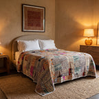 Amber Bloom Handmade Patola Kantha KING Bedspread