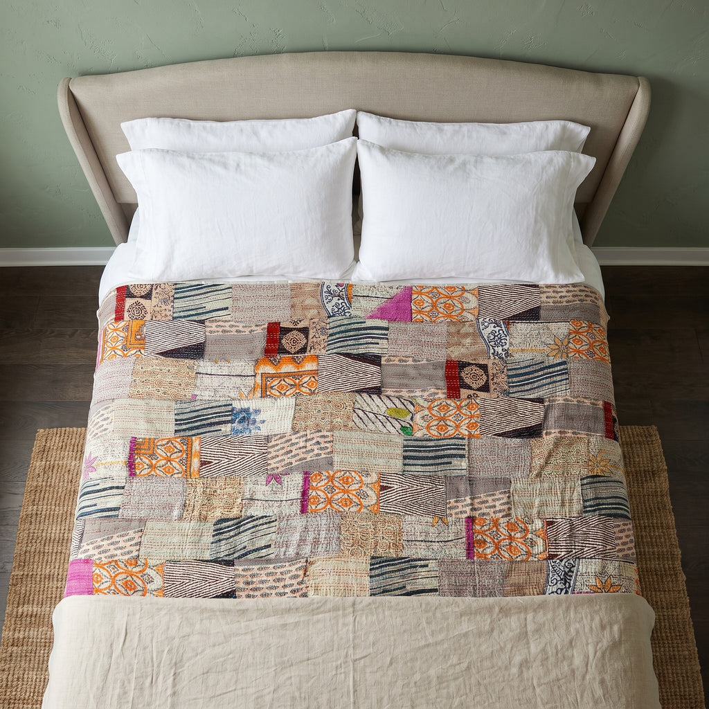 Amber Bloom Handmade Patola Kantha KING Bedspread