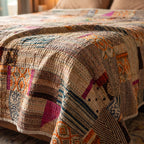 Amber Bloom Handmade Patola Kantha KING Bedspread