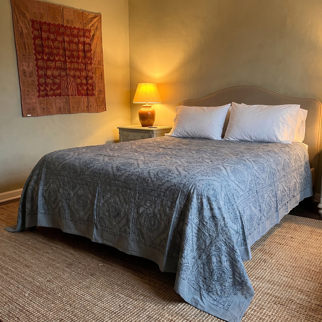 Scarlet Paintbrush Handmade Mirrorwork Luxury Embroidered Bedspread
