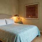 Blue Flag Iris Handmade Mirrorwork Luxury Embroidered Bedspread