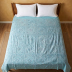 Blue Flag Iris Handmade Mirrorwork Luxury Embroidered Bedspread