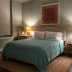 Blue Flag Iris Handmade Mirrorwork Luxury Embroidered Bedspread