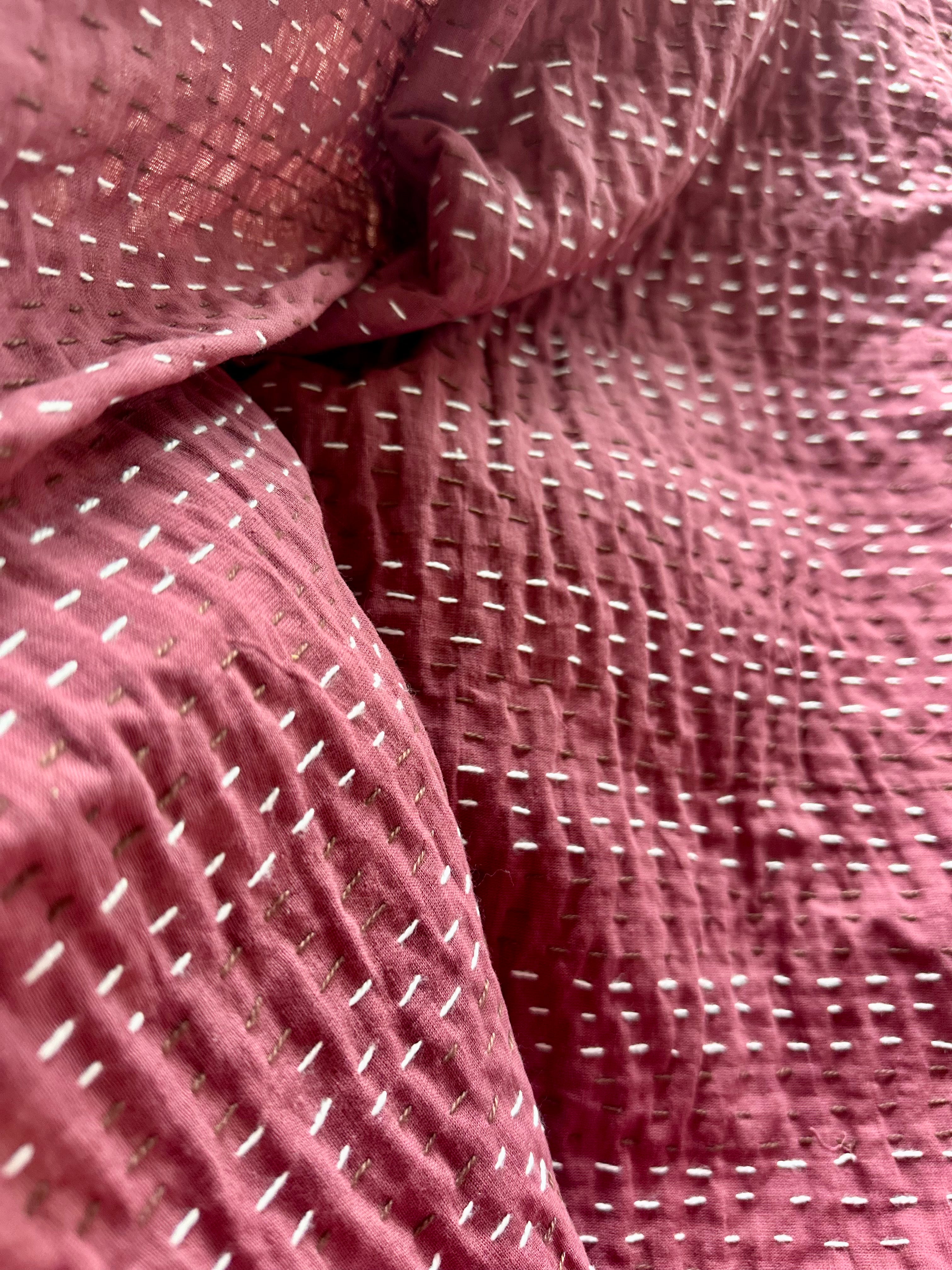 Saffron Rose Cotton Hand-Made Queen Kantha Bedspread