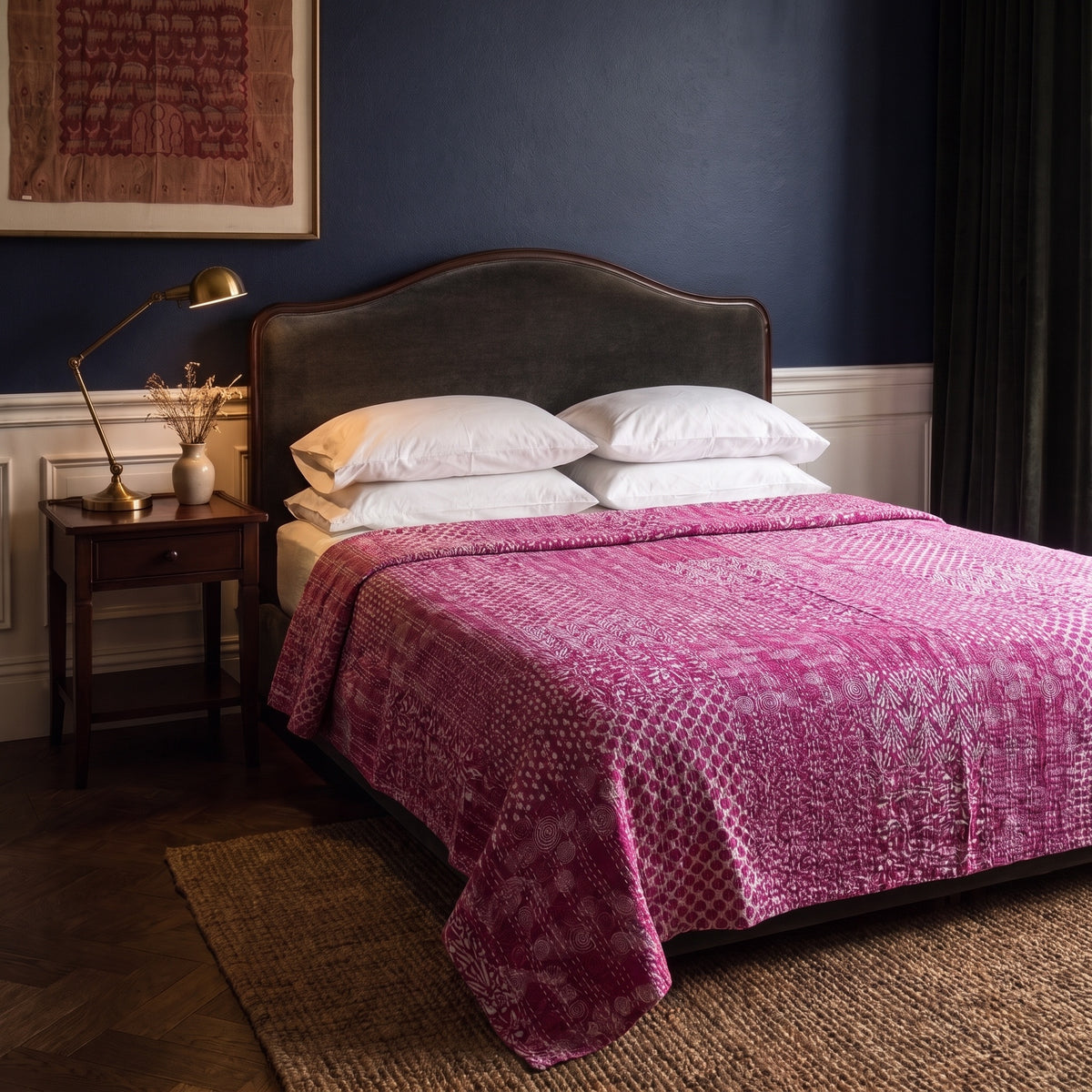 Wild Aster Handmade Kantha Queen Bedspread