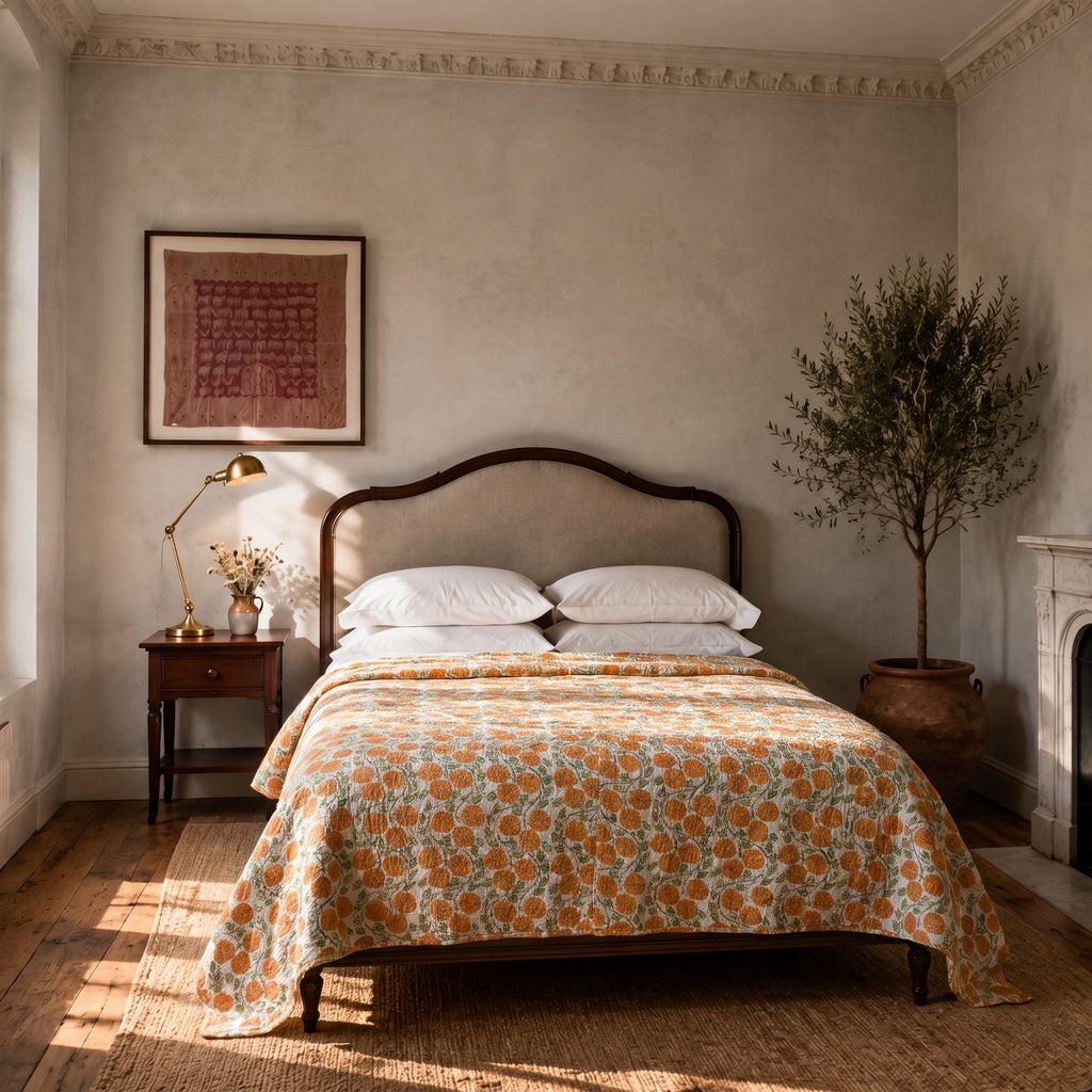 Northern Iris Handmade Kantha Queen Bedspread