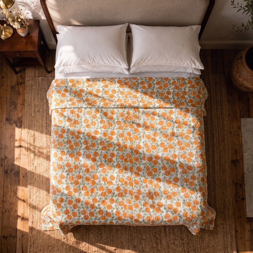 Northern Iris Handmade Kantha Queen Bedspread