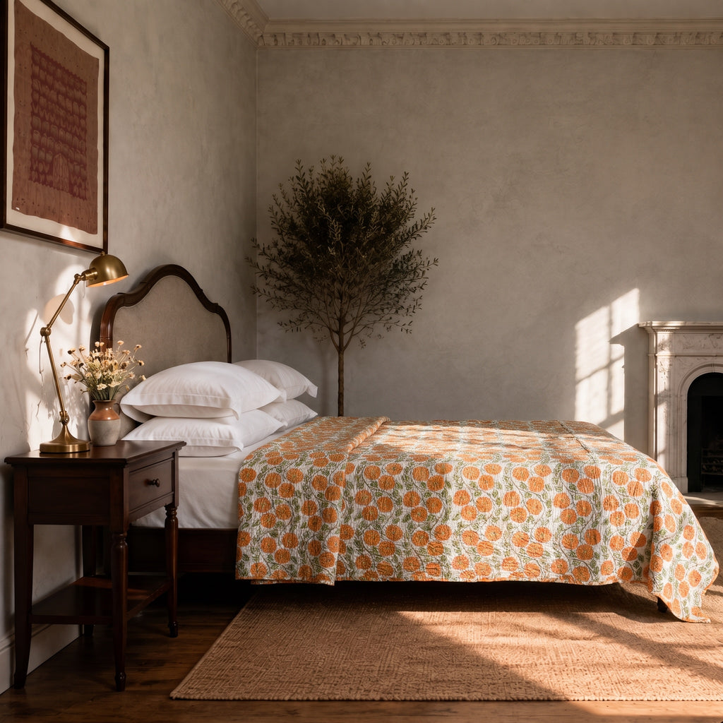 Northern Iris Handmade Kantha Queen Bedspread