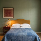 Ostrich Fern Handmade Kantha Queen Bedspread