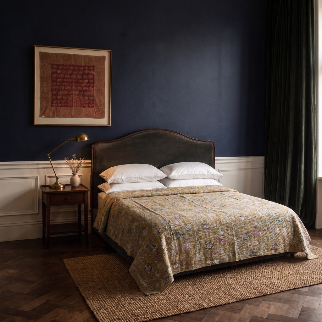 Silver Maple Handmade Kantha Queen Bedspread