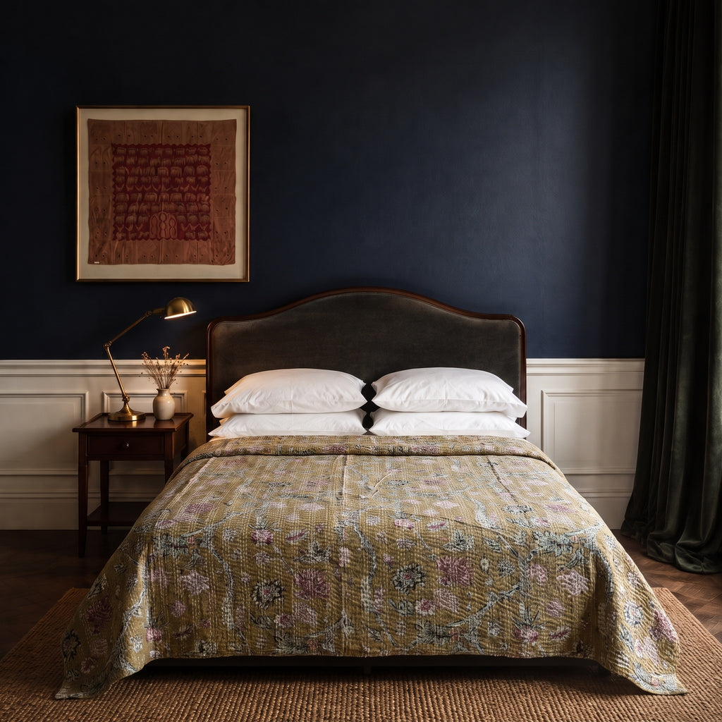 Silver Maple Handmade Kantha Queen Bedspread