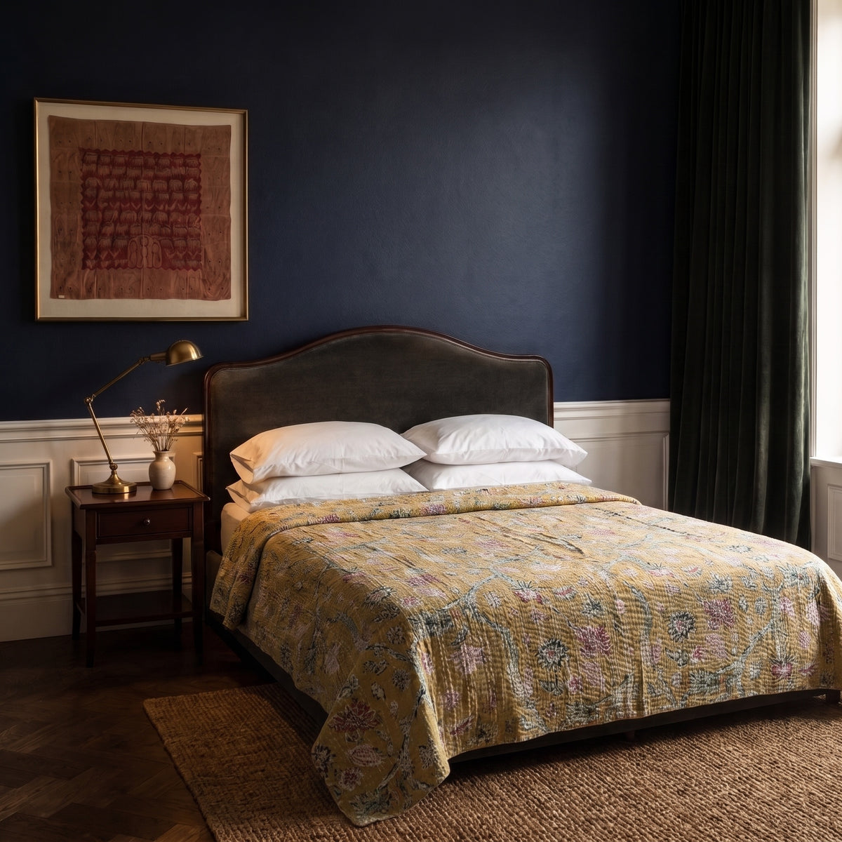 Silver Maple Handmade Kantha Queen Bedspread