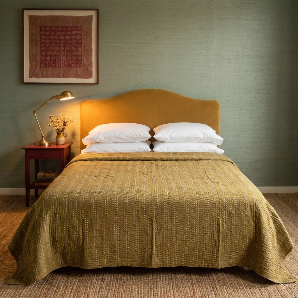 Silver Maple Handmade Kantha Queen Bedspread