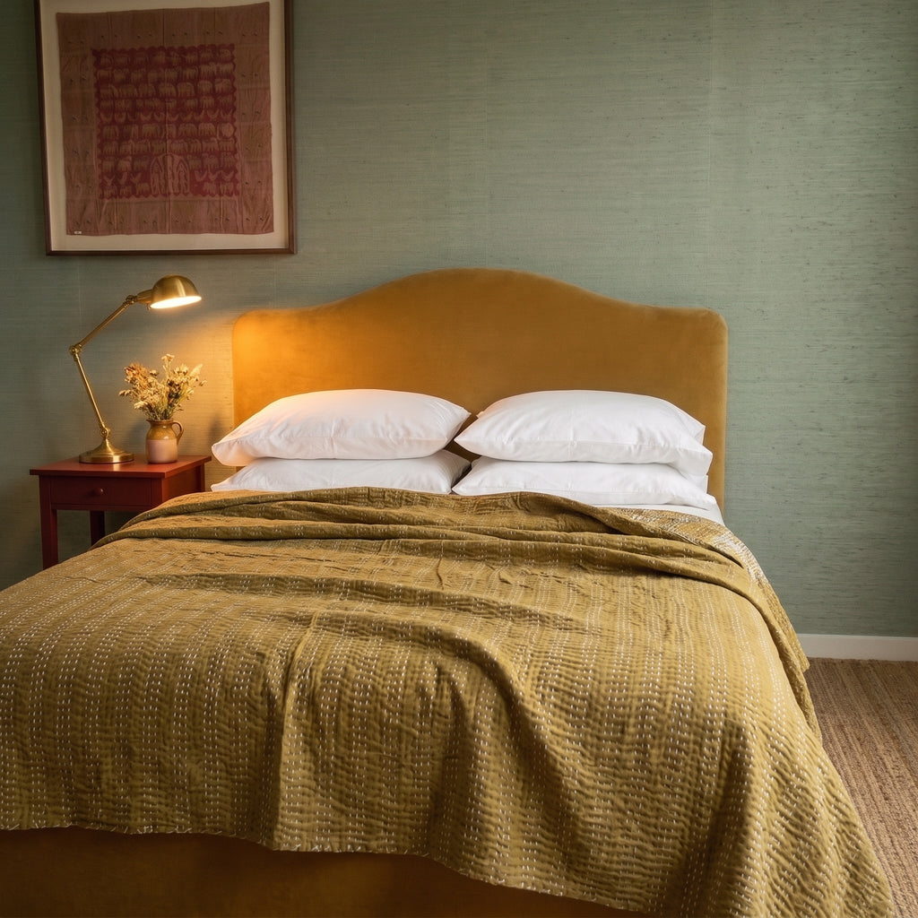Silver Maple Handmade Kantha Queen Bedspread