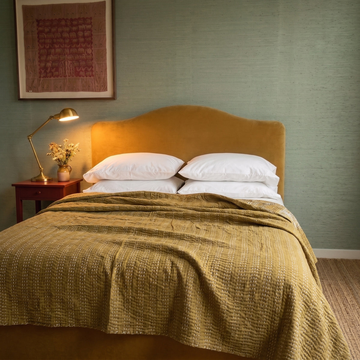 Silver Maple Handmade Kantha Queen Bedspread