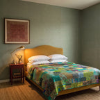 Dew Mist Handmade Kantha Patchwork Queen Bedspread