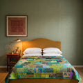 Dew Mist Handmade Kantha Patchwork Queen Bedspread