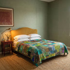 Dew Mist Handmade Kantha Patchwork Queen Bedspread
