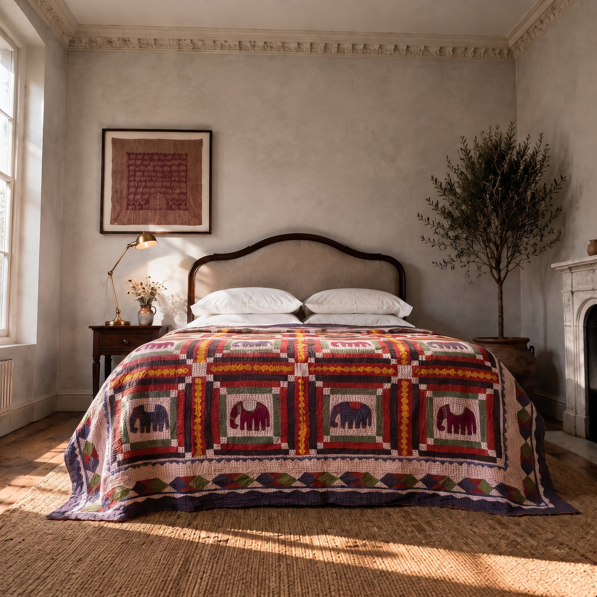 Indigo Dream Handmade Kantha Applique Queen Bedspread