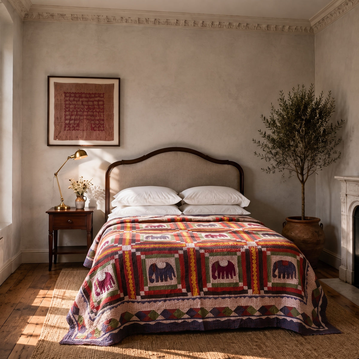 Indigo Dream Handmade Kantha Applique Queen Bedspread
