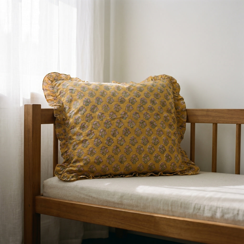 Azure Bloom Cushion Cover