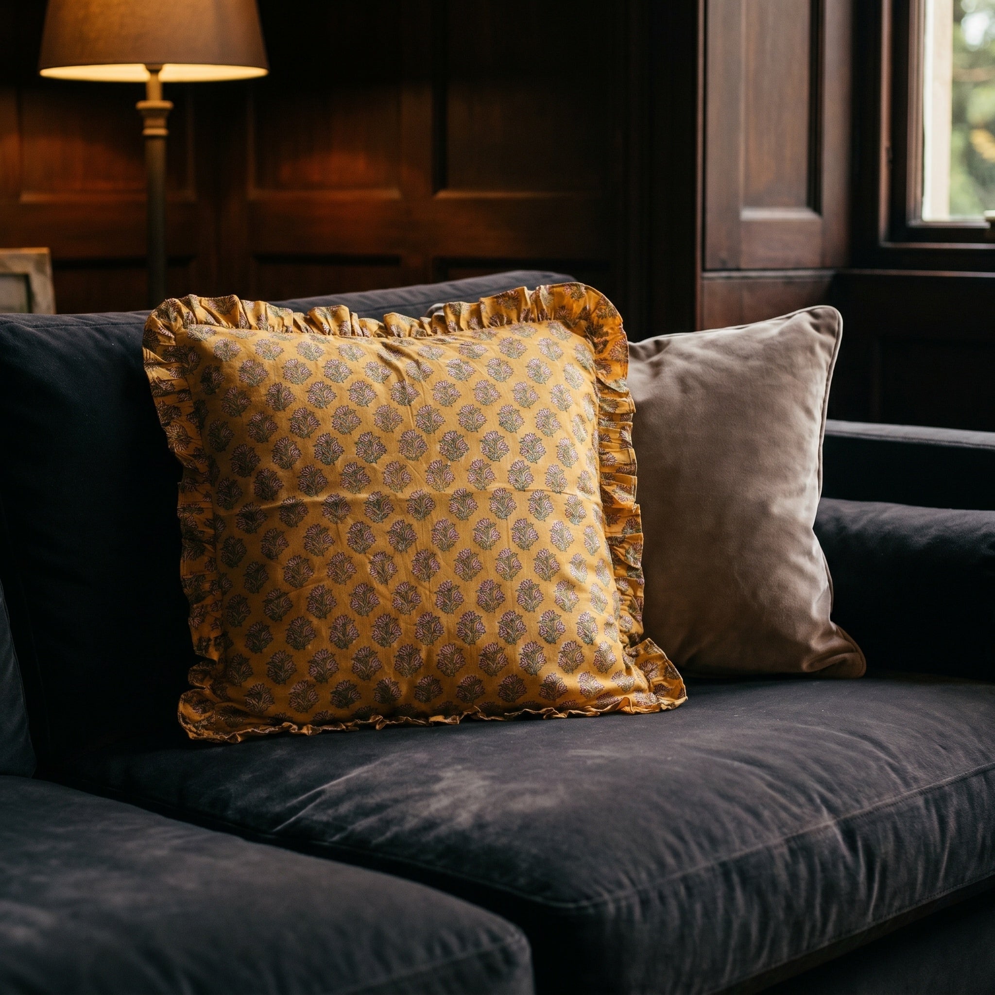 Azure Bloom Cushion Cover