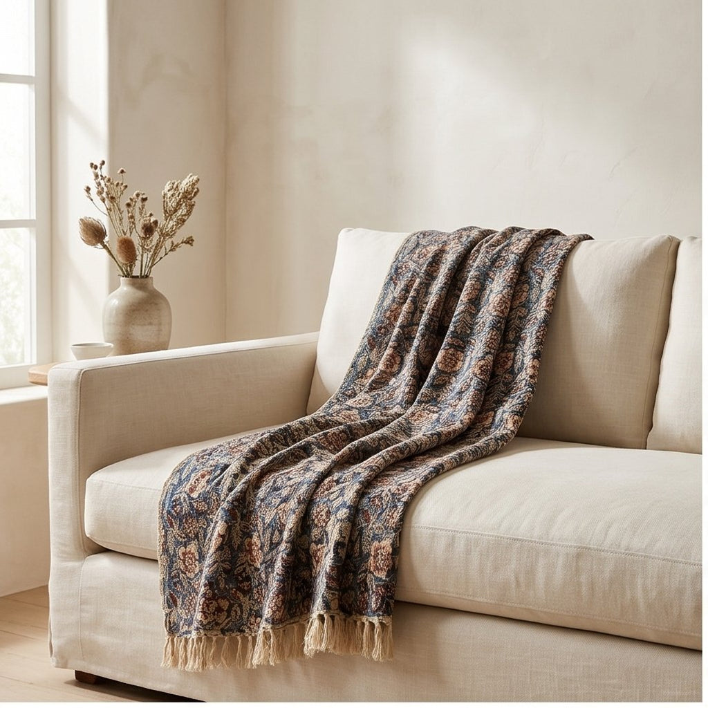 Terra Fern Handmade Bagru Block Print Throw