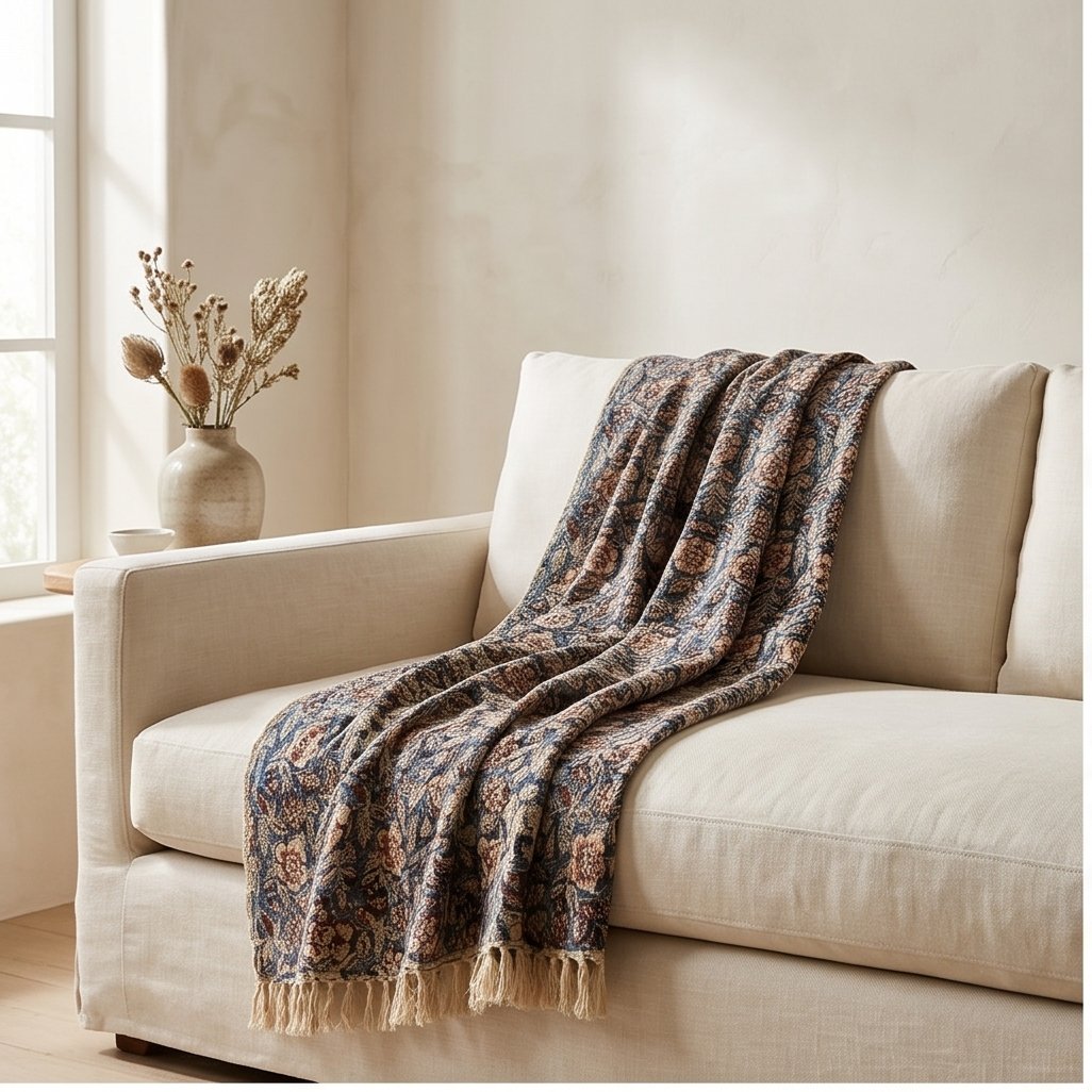Terra Fern Handmade Bagru Block Print Throw