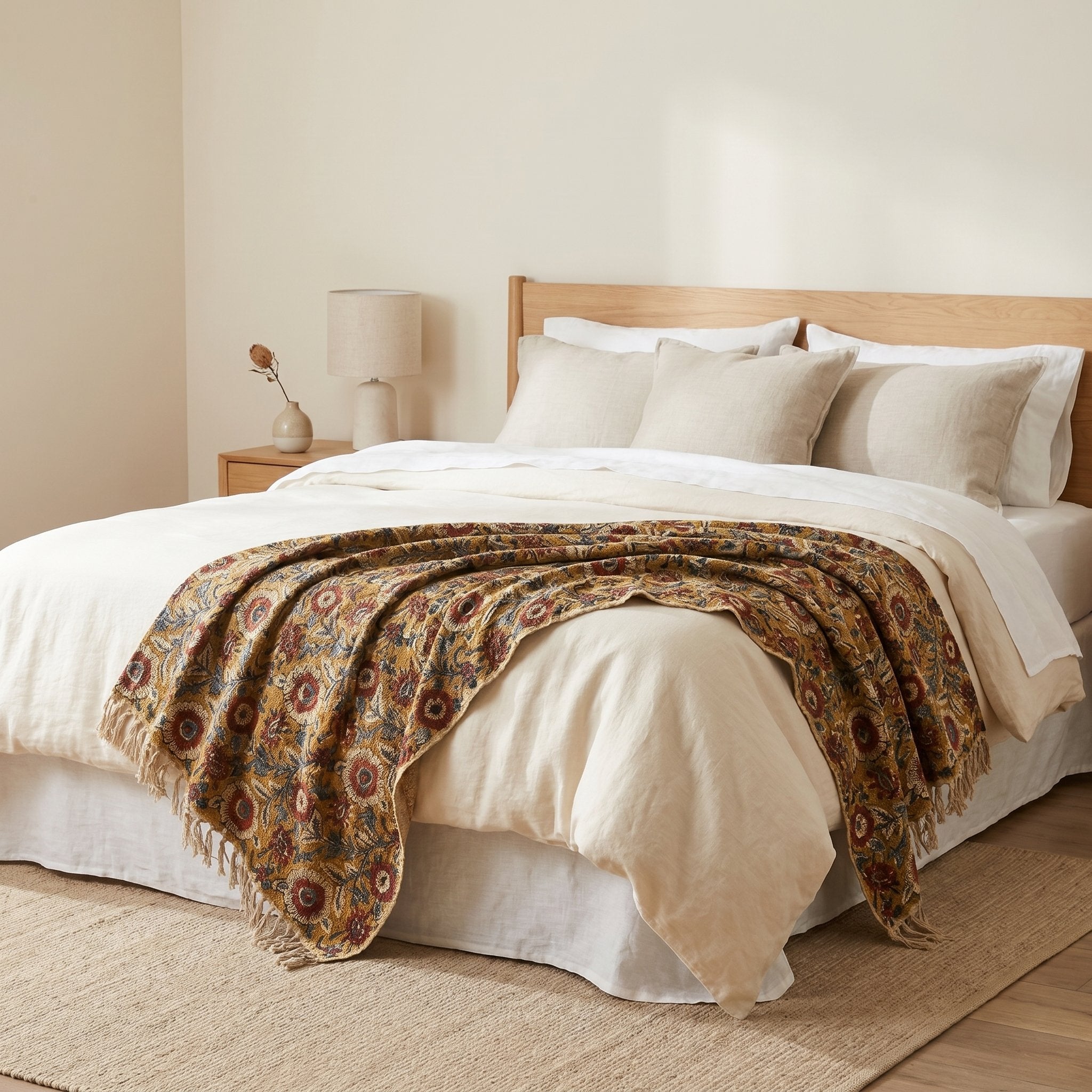 Fern Bloom Handmade Bagru Block Print Throw