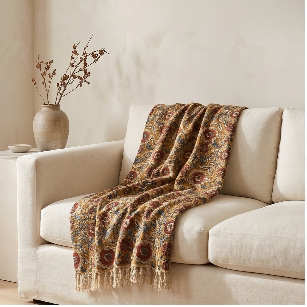 Fern Bloom Handmade Bagru Block Print Throw