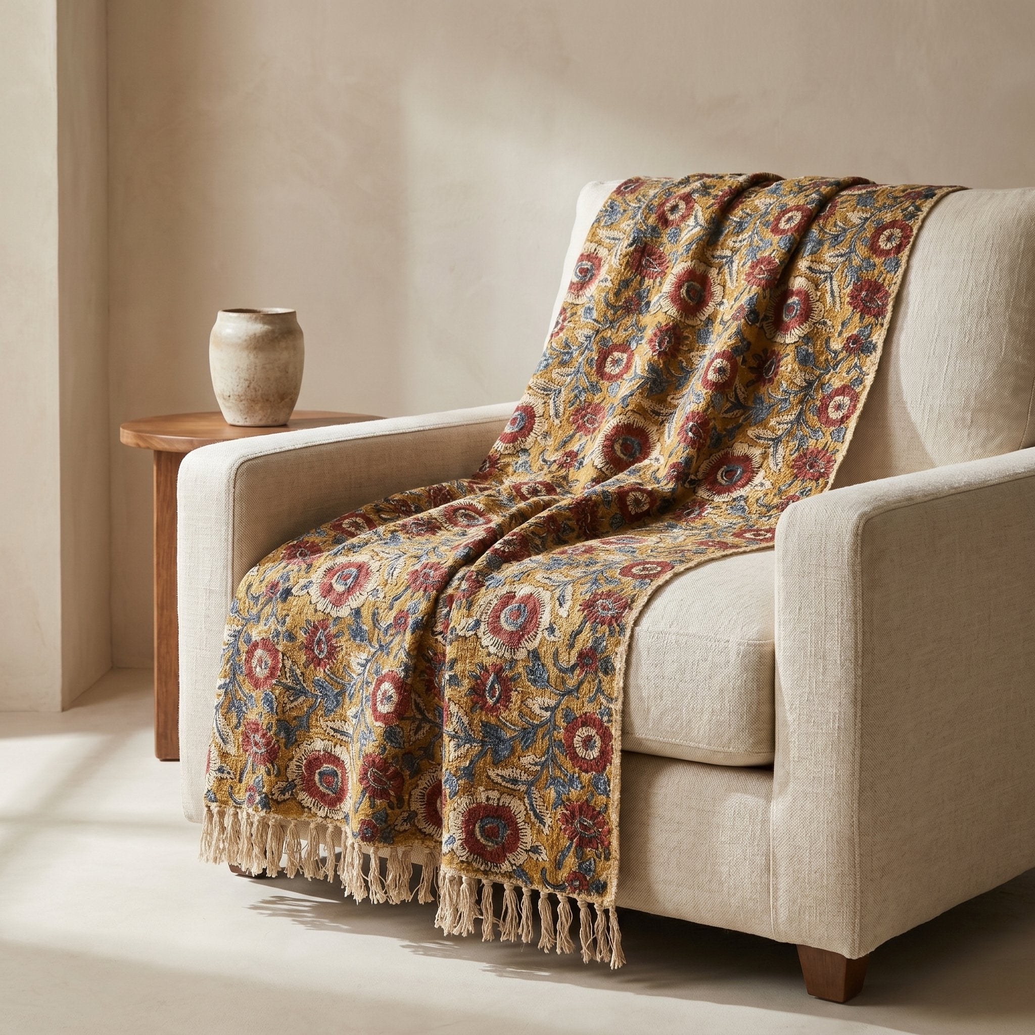 Fern Bloom Handmade Bagru Block Print Throw