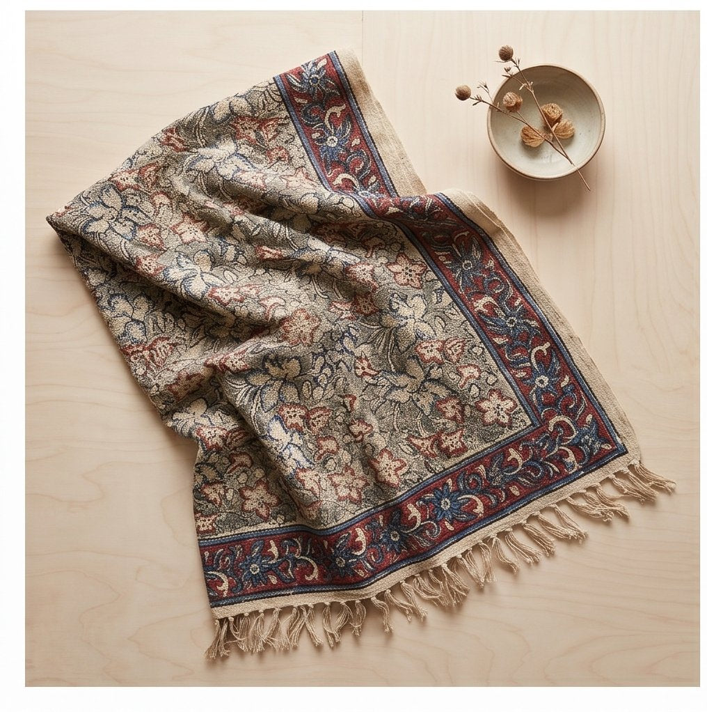 Azure Bloom Handmade Bagru Block Print Throw