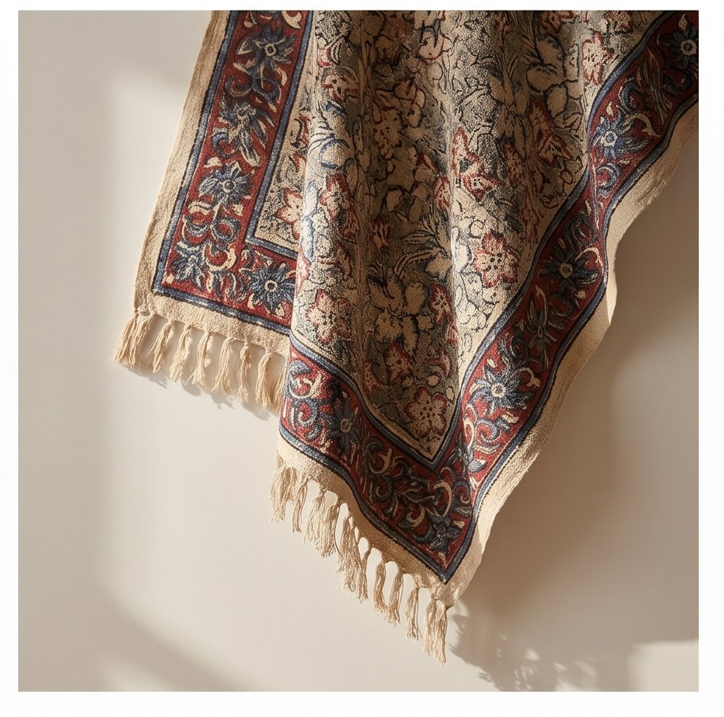 Azure Bloom Handmade Bagru Block Print Throw