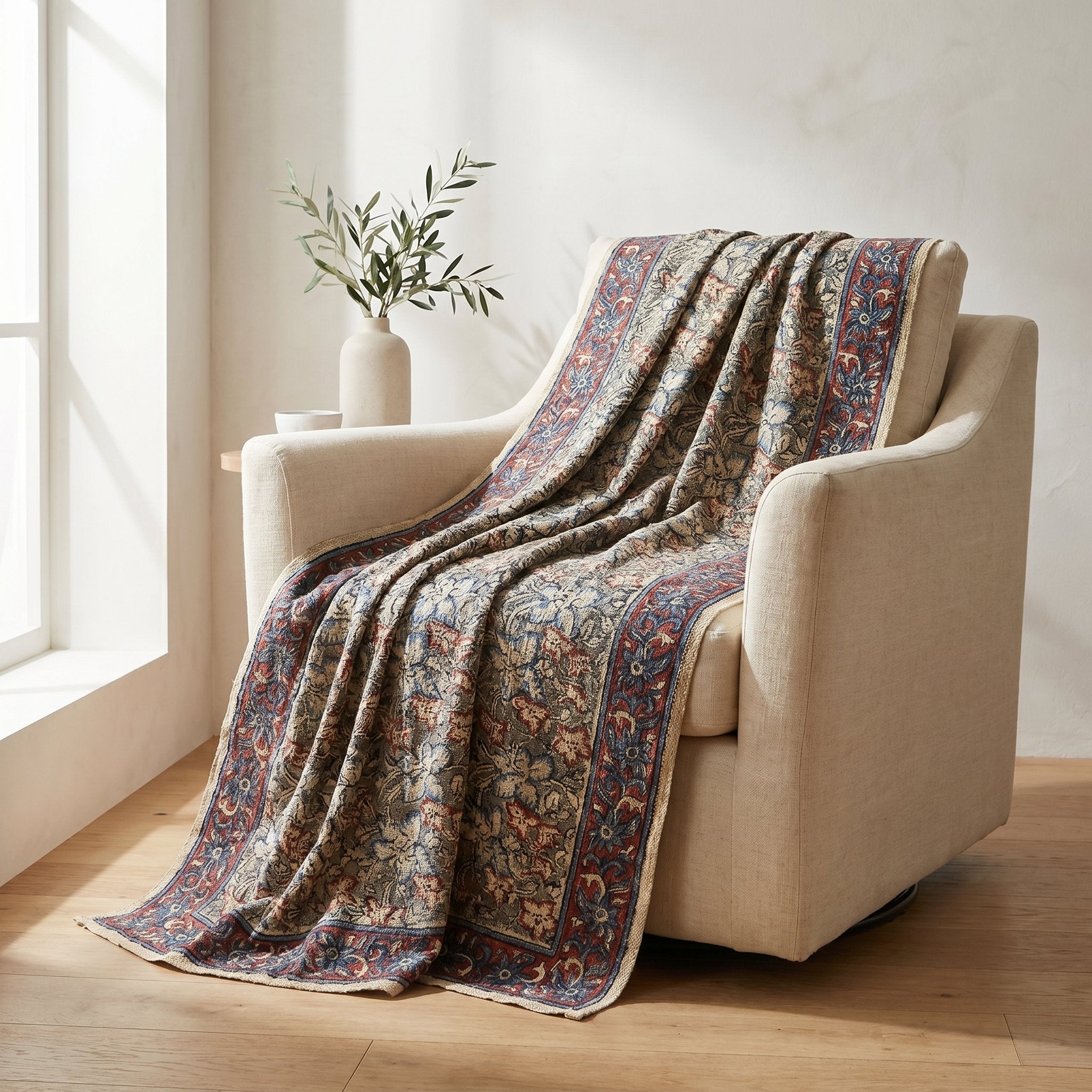 Azure Bloom Handmade Bagru Block Print Throw