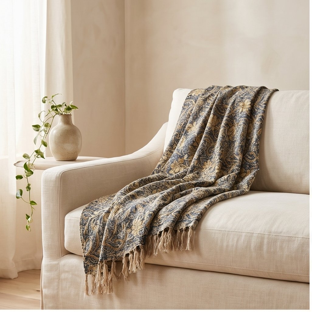 Serene Indigo Handmade Bagru Block Print Throw