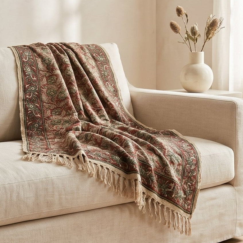 Ethereal Mist Handmade Bagru Block Print Throw