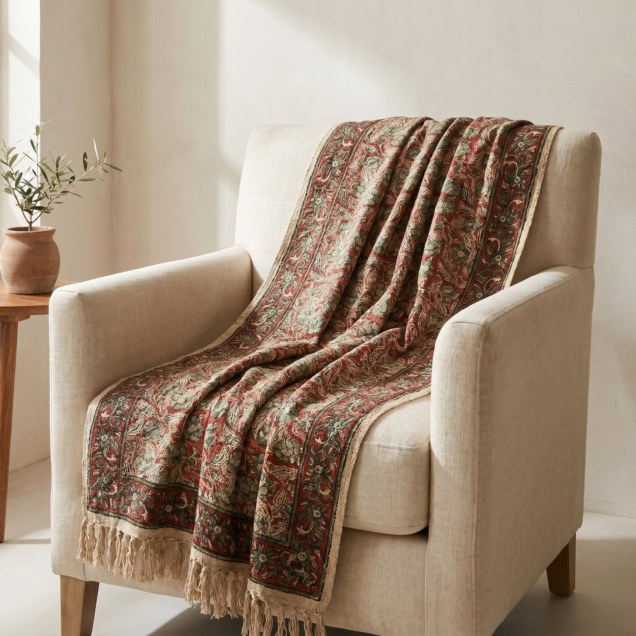 Ethereal Mist Handmade Bagru Block Print Throw