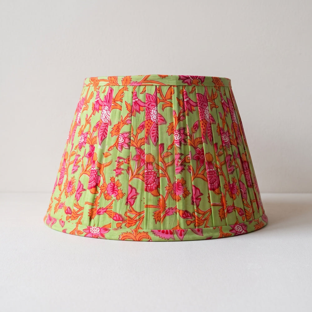 Close detail of pleated cotton lampshade fabric