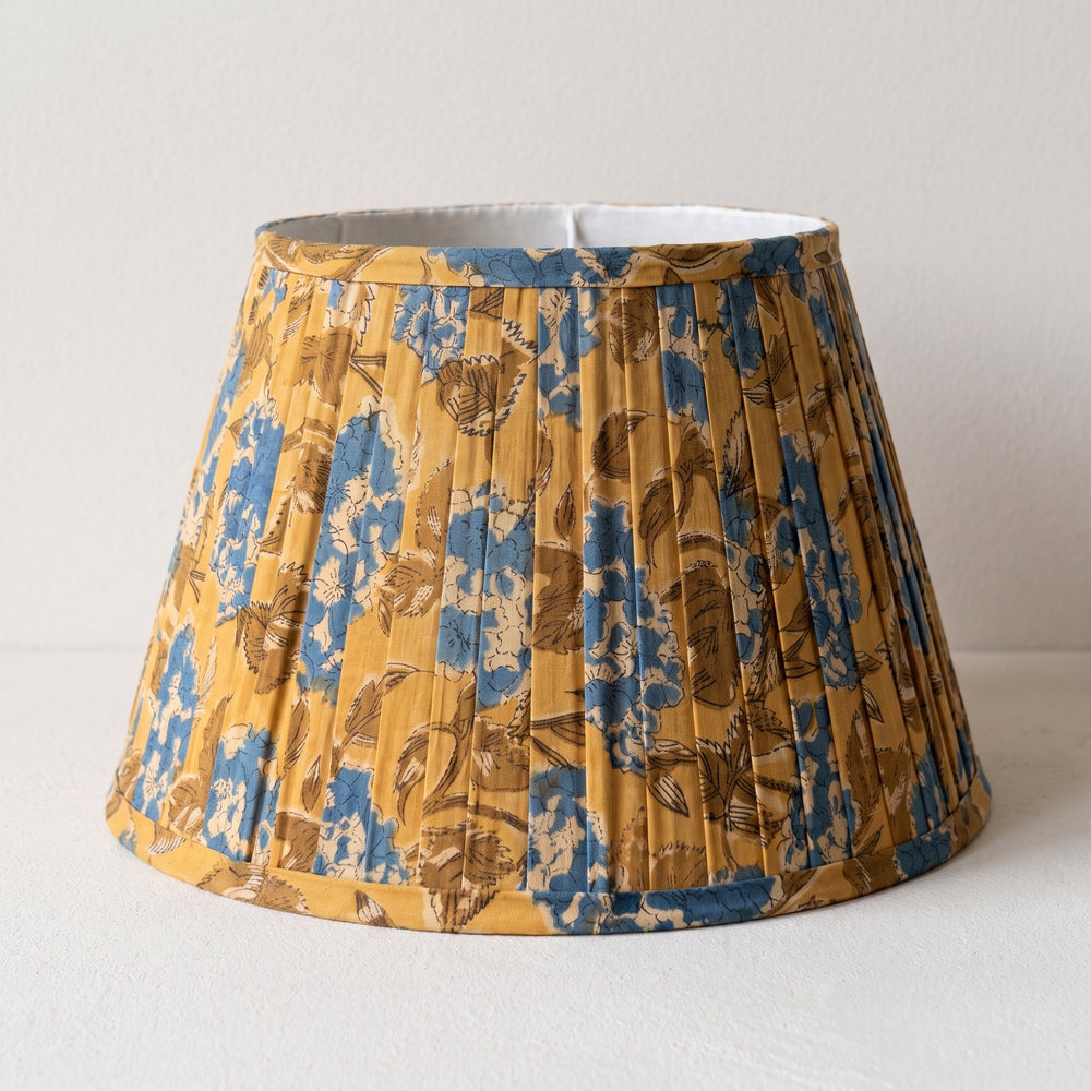 Close detail of pleated cotton lampshade fabric