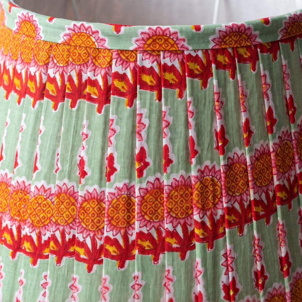 Close detail of pleated cotton lampshade fabric