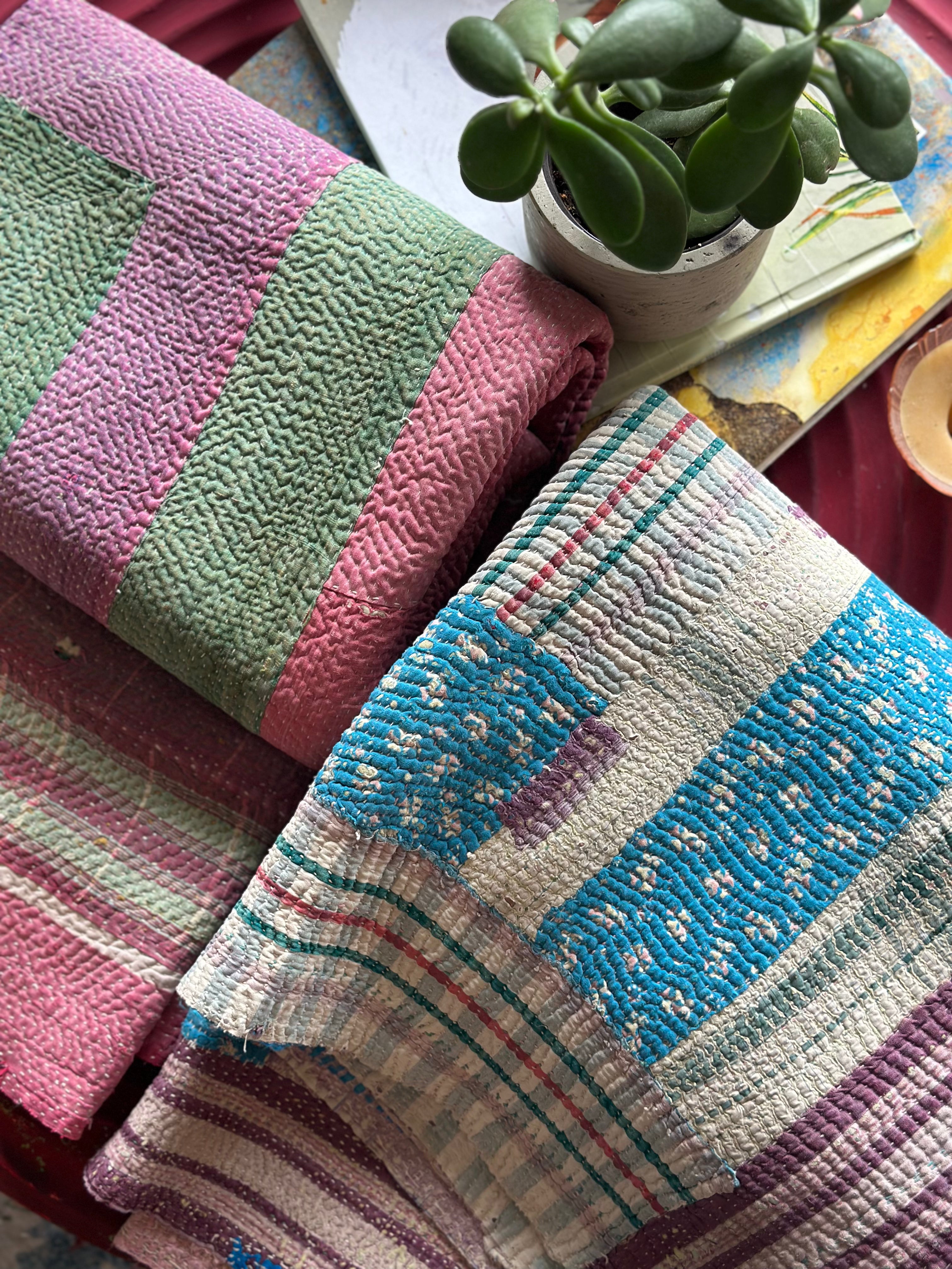 Sky Mist Handmade Vintage Bagru Block Print Throw