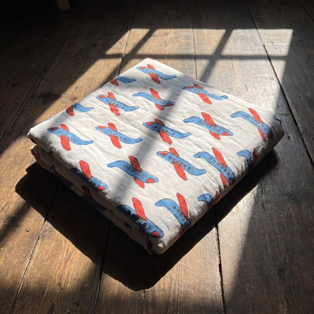 Merveilles volantes - Couverture artisanale pour bébé 100 % coton faite à la main