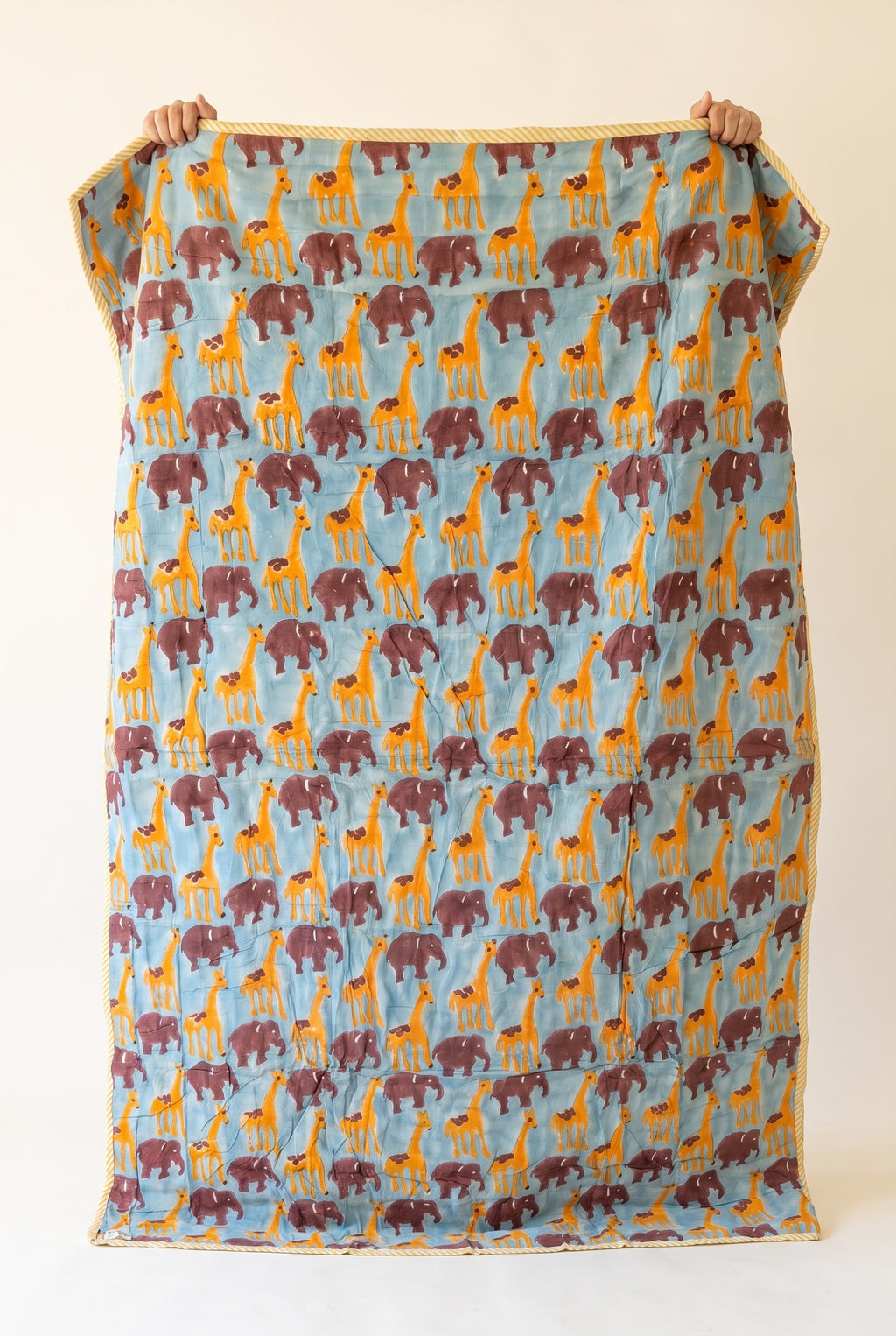 Tippy Toes and Trunks - 100% cotton, Reversible Hand Made Artisnal Baby Quilt